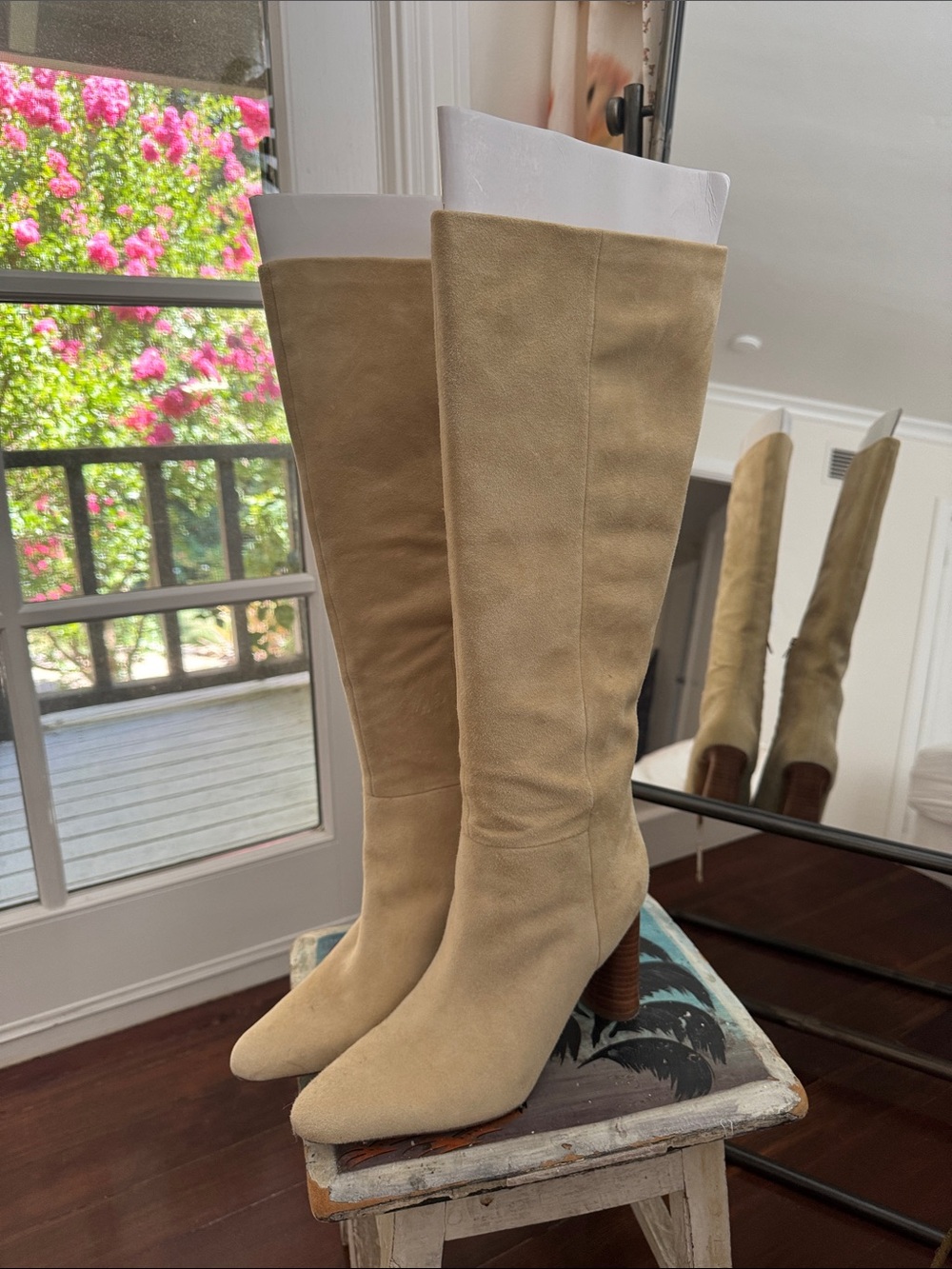 Vince Women’s Knee-High Highland Suede Boots in Dune suede